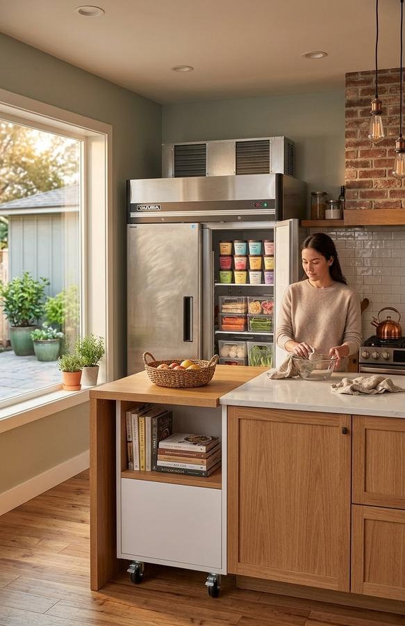 Commercial 2-door reach-in freezer in a restaurant