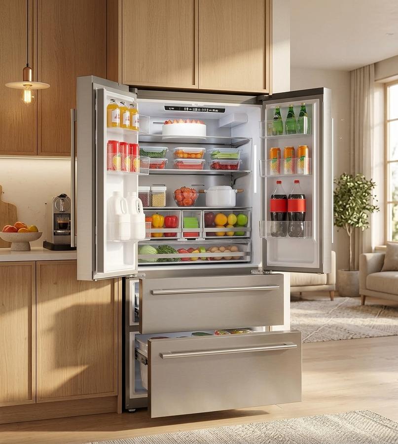 French door refrigerator in a family kitchen